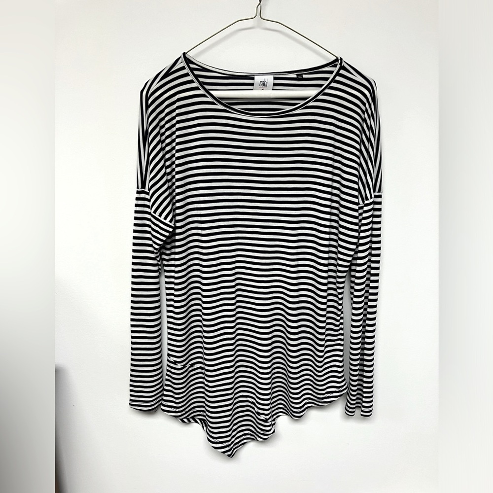 Cabi jersey top, horizontal stripes, navy/white, M